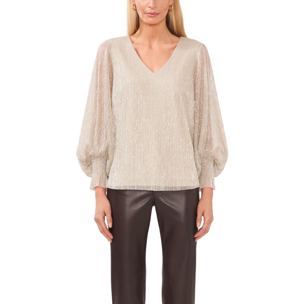 Halogen Metallic Semisheer Bishop Sleeve Blouse
